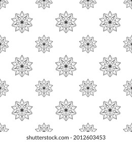 hand-drawn floral and mandala outline repeat pattern, repeat pattern for textile, fabric, web backdrop, and packaging. pattern added to the swatch panel.