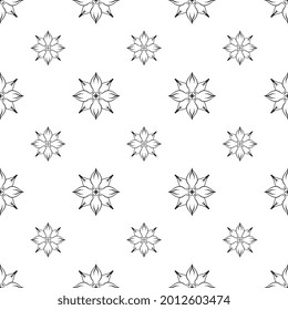hand-drawn floral and mandala outline repeat pattern, repeat pattern for textile, fabric, web backdrop, and packaging. pattern added to the swatch panel.