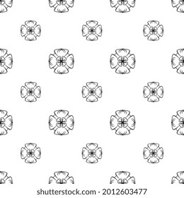 handgezeichnete Blumenmuster und Mandala-Umrisse, Wiederholmuster für Textilien, Gewebe, Web-Hintergrund und Verpackung. Muster hinzugefügt.