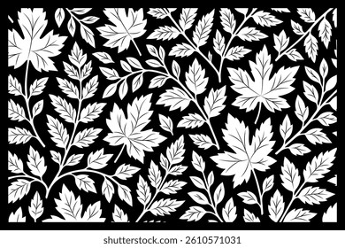 Hand-drawn floral motif with detailed leaf pattern and black frame for indoor or outdoor decoration