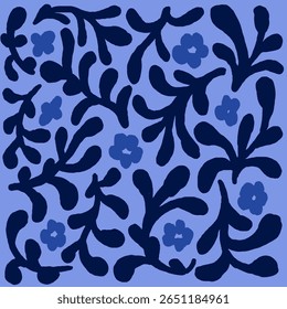 Hand-Drawn Floral Pattern with Botanical Motifs creating a cheerful and artistic design suitable for decoration or design projects.