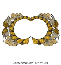 Hand-drawn floral pattern in the form of a semicircular frame.Decoration for cards, wedding invitations, tickets, congratulations, branding, label, poster, banner. 