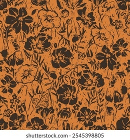 Hand-Drawn Floral Pattern on foxy Background. abstract floral pattern, graphic
