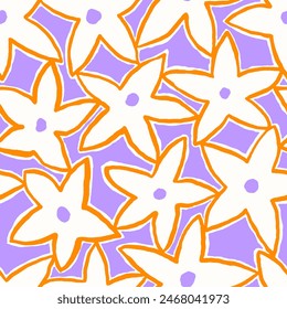 Hand-drawn floral seamless pattern. Cute retro-vibed flowers.