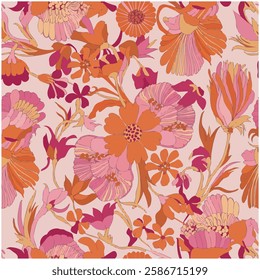 Hand-Drawn Floral Seamless Pattern with Large Flower Buds