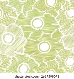 Hand-Drawn Floral Seamless Pattern in Light Green with Sketch Texture