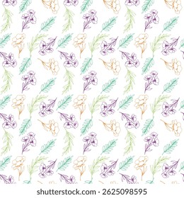Hand-Drawn Floral Seamless Pattern with Pastel Botanical Elements