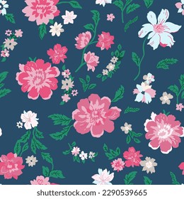 Hand-drawn floral seamless pattern with peonies.