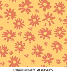 Hand-Drawn Floral Seamless Pattern for Textile Print for Fabric, Daisy Flower Design