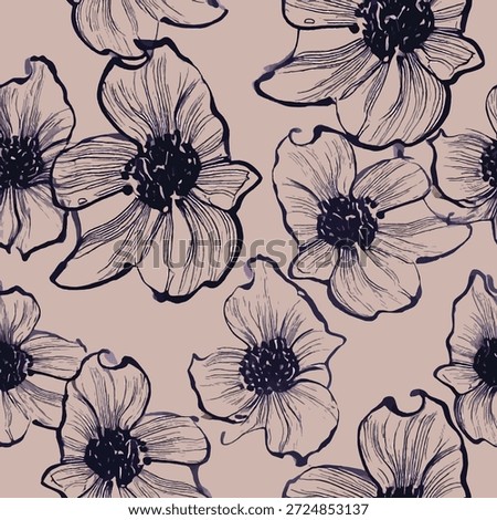 Hand-drawn floral sketch pattern, muted beige seamless