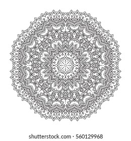 Hand-drawn floral and tribal circular ornament, mandala. Pattern in black and white. Adult coloring book page design. Vector illustration. Zendoodle. Vector mandala.