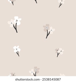 Hand-Drawn Floral Vector Illustrations on Beige Background. Botanical Design Aesthetics.