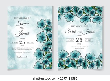 Hand-drawn floral wedding invitation card template set. Editable vector template background design. flowers, leaves,  isolated on white, Sketched wreath, greenery color, nature art, Watercolour style.