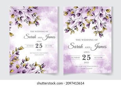 Hand-drawn floral wedding invitation card template set. Editable vector template background design. flowers, leaves,  isolated on white, Sketched wreath, greenery color, nature art, Watercolour style.