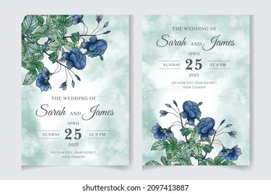 Hand-drawn floral wedding invitation card template set. Editable vector template background design. flowers, leaves,  isolated on white, Sketched wreath, greenery color, nature art, Watercolour style.