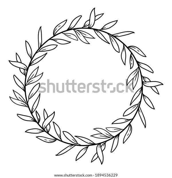 Hand-drawn Floral wreath, decorative\
frames. Isolated on white background - Vector\
Illustration