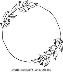 A hand-drawn floral wreath on paper. Intricate design with leaves and decorative elements. Vector illustration