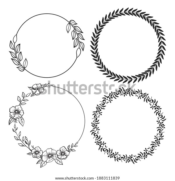 Hand-drawn Floral wreath set,\
decorative frames. Isolated on white background - Vector\
Illustration