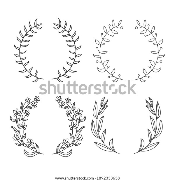 Hand-drawn Floral wreath set,\
decorative frames. Isolated on white background - Vector\
Illustration