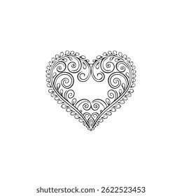 Hand-drawn flourish heart icon with curls
