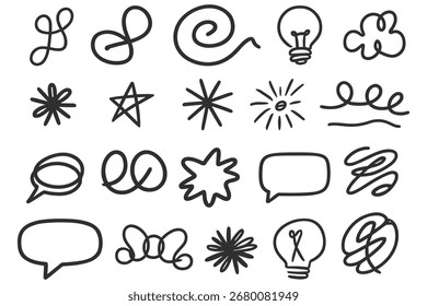 Hand-drawn Flowchart and Diagram Elements Set. Infographic Doodle Sketch with Arrows and Shapes.

