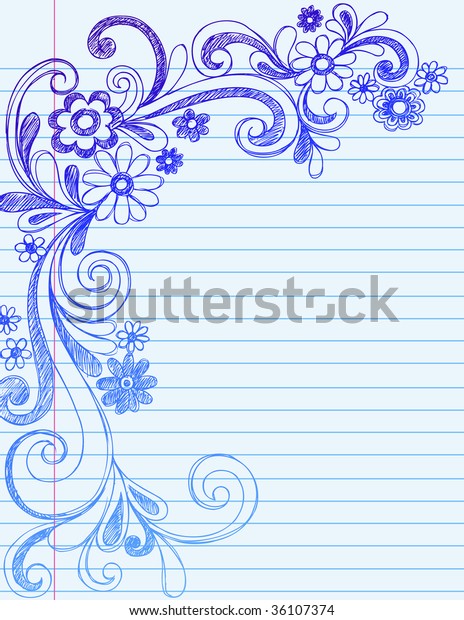 Handdrawn Flower Border Doodles On Lined Stock Vector (Royalty Free ...