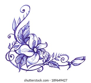 Hand-drawn flower corner in vector for your design