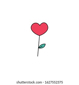 Hand-drawn flower heart flat vector icon isolated on a white background. Valentine's day concept.