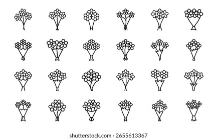 Conjunto de ícones de flores desenhadas à mão - Conjunto de clipart de arte de linha botânica minimalista bonito com silhuetas florais e de folhas para projetos de natureza, artesanato e design
