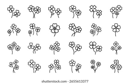 Hand-Drawn Flower Icon Set – Cute Minimalist Botanical Line Art Clipart Bundle Featuring Floral and Leaf Silhouettes for Nature, Craft, and Design Projects