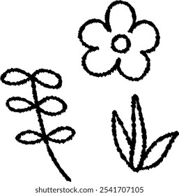 Hand-drawn flower and leaf icon illustration