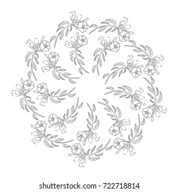 Hand-drawn flower mandala on white background. Vector illustration of floral elements for different design