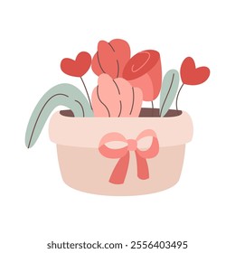 Hand-Drawn Flower Pot with Hearts