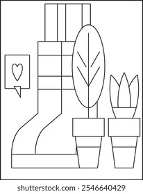 Hand-drawn flower pots, coloring page for children and adults