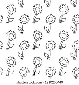 Handdrawn flower seamless pattern doodle icon. Hand drawn black sketch. Sign symbol. Decoration element. White background. Isolated. Flat design. Vector illustration.