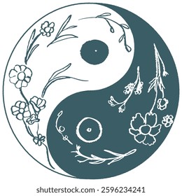Hand-Drawn Flower and Taiji Diagram Illustration