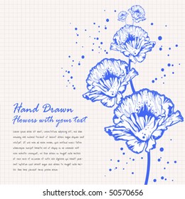 Dodle de flores dibujadas a mano sobre un papel de bloc de notas al cuadrado con un lugar para tu texto