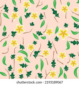 Hand-drawn flowers and leafs seamless pattern on a pastel background. Abstract brance and leafs  background in a nature pattern