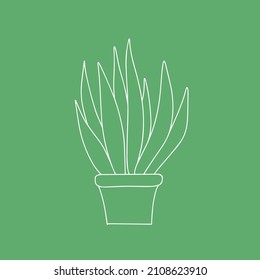 Hand-drawn flowers and leaves. Line art. Vector illustration. Flower in flowerpot. 