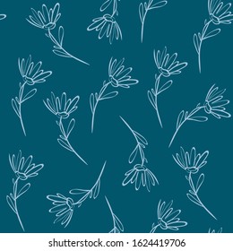 Hand-drawn flowers on a blue background.  Vector pattern.  Can be used for textiles, interiors, wrapping paper or postcards.