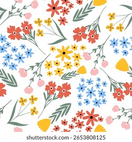 Diseño de impresión de patrones sin fisuras de flores dibujadas a mano. Diseño de Ilustración vectorial para tejidos de moda, gráficas textiles y estampados.

