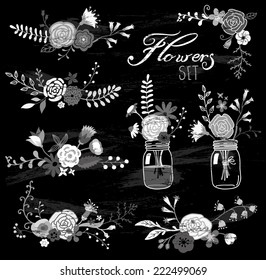 hand-drawn flower's set on chalkboard