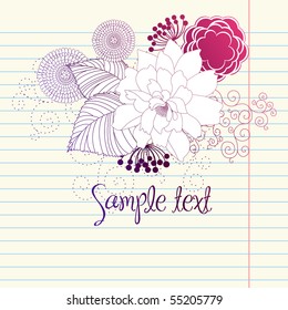 Hand-Drawn Flowers. Sketchy Notebook Doodles Design Element on Graph Paper