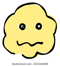 A hand-drawn fluffy sad face emoji. Features a simple and cute yellow-based design. Stylish and versatile for various scenes.