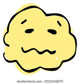 A hand-drawn fluffy sleepy face emoji. Features a simple and cute yellow-based design. Stylish and versatile for various scenes.