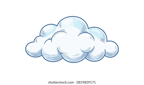 Hand-drawn fluffy white cloud illustration with blue outline and shading for weather and sky concepts