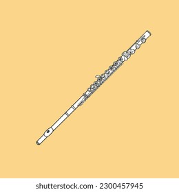 Hand-Drawn Flute Instrument Doodle Vector Illustration in Black and White