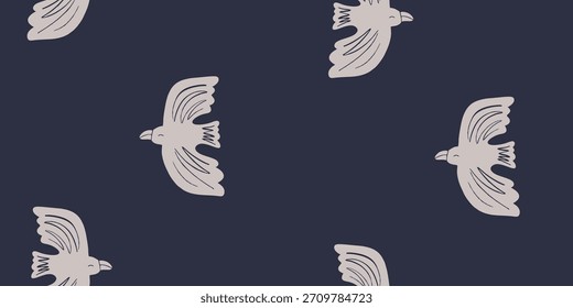 Hand-Drawn Flying Birds Seamless Pattern