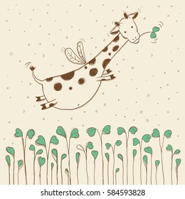 hand-drawn flying giraffe