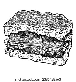 Hand-drawn Focaccia Chicken Sandwich Illustration